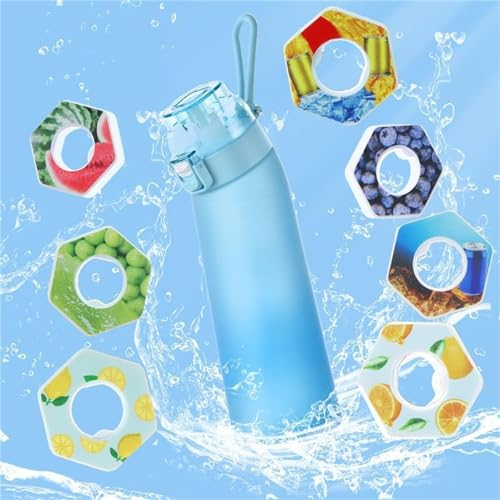 Trinkflasche mit Geschmack, 700ML Luft Wasserflasche mit 7 Pods, Air Bottle, Up Flasche mit Geschmack, Trinkflasche Geschmack, Water Bottle with Flavor, Wasserflasche mit Geschmack, Blau
