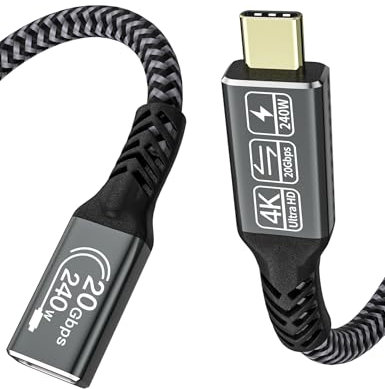CAKOBLE alargador usb c 0.5M,extension usb c 3,2 240W 48V/5A 20 Gbps cable usb c macho hembra Vídeo 4K@60Hz compatible con iPhone 16/15 Pro Max,MacBook Pro/Air,Galaxy S24/S23