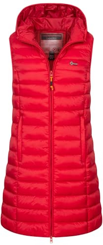 Geographical Norway Damen Stepp weste Kapuze Übergangs Herbst Winter Windbreaker Lang, Farbe:Rot, Größe:S (36)