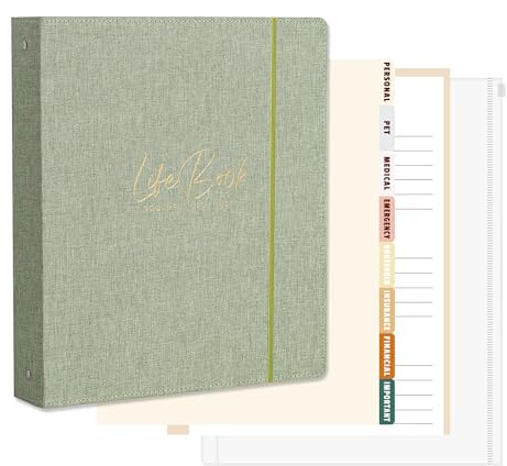 Ampleer The Folio Organiseur de documents en lin esthétique 21,6 x 27,9 cm Classeur à 3 anneaux pour documents importants, planificateur de fin de vie avec dossier If I Die