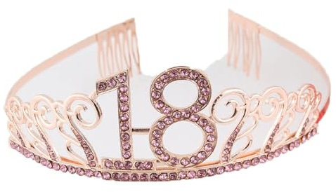 CHUYIX Geburtstag Krone Roségold-18 Zahlen Happy Birthday Krone mit Kamm Strass Kristall Krone Haarreif mit Zahl Geburtstag Tiara Geburtstag Crown für Geburtstag Party Favor Supplies Tortenkrone(13#)