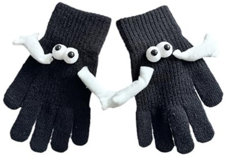 JAWSEU vintervarma magnetiska handskar, magnetisk handhållning handskar roliga par hålla händer stickade varma handskar handloves handhållna partnerhandskar med magnetiska händer gåva för par, svart,