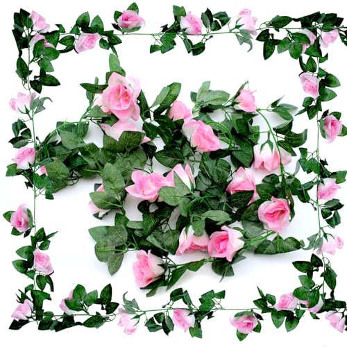 Aimeke 2 STK Rosengirlande Rot Blumengirlande Künstliche Blumen Hängende Pflanze Rosen Girlanden für Blumenwand Deko Hochzeit Garten ZäUne Party (Rosa)
