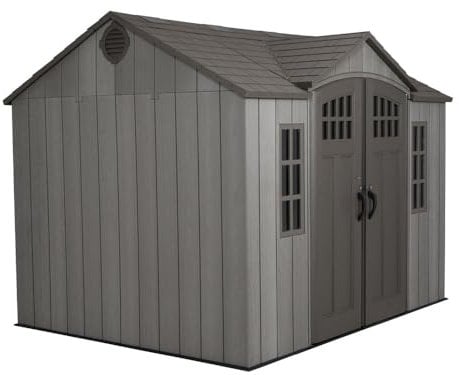 Lifetime Gerätehaus Venus | Dunkelgrau | 244x305 cm | Kunststoff mit Bodenplatte | HDPE | Regale & Haken | Wetterfest & UV-beständig | Gartenhaus mit Doppeltür & Fenster | 112 kg/m² Schneelast