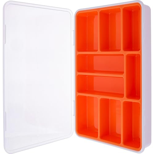 InLine Kleinteilebox – 9 Fächer, Organizer für Schrauben & Zubehör, mit Klipp-Deckel & herausnehmbarem Innenfach, robust & kompakt, orange, 43009I