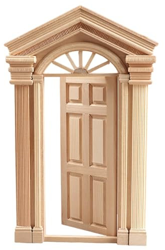 Dollhouse Furniture, Classical Style Wooden Dollhouse Door, 1/12 Scale Miniatures DIY Miniatures Scene Unpainted Door Model for Accessories Furniture