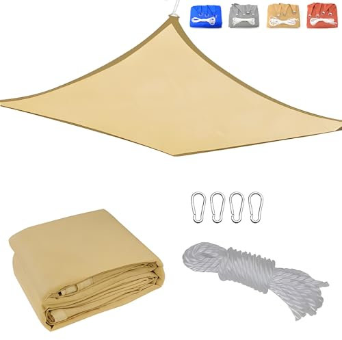 CANYUE Sonnensegel Rechteck 1x1m Premium HDPE Gewebe Sonnenschutz Schattenspender Garten Balkon Terrasse Inkl Befestigungsseile Beige