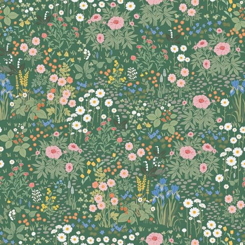 Timeet 44x300cm Selbstklebende Tapete Blumen Blätter Grün Vintage Möbelfolie Selbstklebend Vinyl Wandpapier Wasserdichte Klebetapete für Schlafzimmer Wohnzimmer Küche Wand Möbel