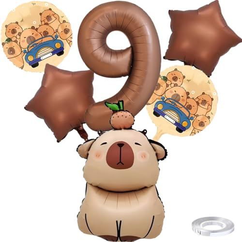 Liitata 9. Capybara Geburtstags Party Deko Capybara Geburtstag Luftballon Set Kaffee Zahl 9 Folienballon Großes Kapibara Luftballon für Junge Mädchen Geburtstag Party Deko
