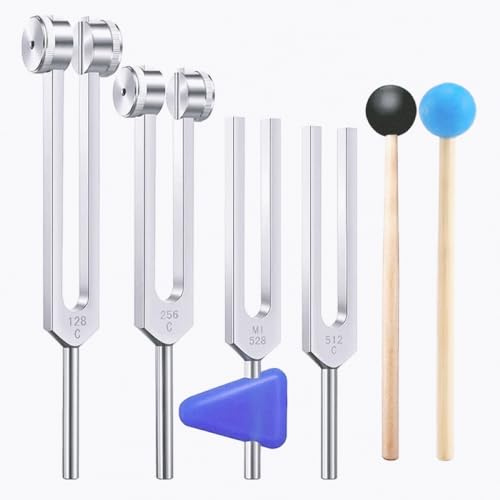 Feqsky Sound Therapy Tuning Forks (128Hz, 256Hz, 512Hz,528Hz) for Healing Repairing Nervous System Musical Instrument and Stress Reliever Testing Health Care