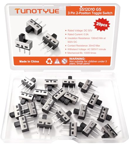 TUNOTYUE 20 Pièces SS12D10G5 Mini Panneau Interrupteur à Glissière, 1P2T SPDT 3 Broches 2 Positions DC 50V 0.5A Commutateur à Glissière, pour Appareils D'éclairage Jouets Électroniques
