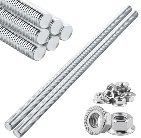 TXXATX M12 Gewindestange und Muttern Set 3 Stück Gewindestange M12x300mm 6 Stück M12 Sechskantmutter Vollgewinde Gewindestäbe verzinkt Gewindestifte für Möbelbau Bauarbeiten Befestigung Verbindungen
