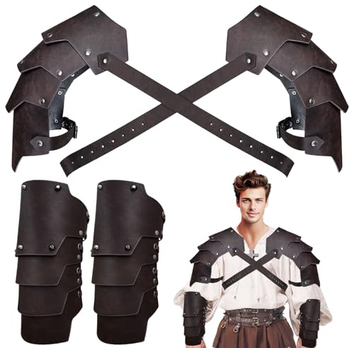 LUKIUP Mittelalterlicher Kunstleder-schulterschutz Set, Gladiator Mittelalter Kleidung, Vintage-Söldner-Ritter-Schulterpanzerung für Halloween LARP Cosplay Ren Faire Karneval