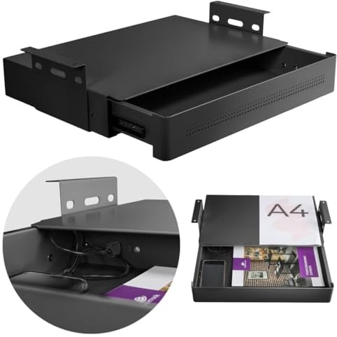 Spacetronik XL Untertisch Schublade mit USB und Ablage, Organizer | 8 kg Tragkraft, USB Ports, Extra Ablagefläche, Leiser Mechanismus, Schublade unter Schreibtisch, Schreibtischorganizer