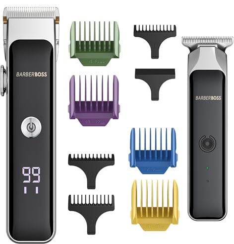 Barberboss Bartschneider-Set für Männer, 2 kabellose Haarschneider mit Präzisionsregler, Gesichtsschneider für Männer, LED-Anzeige und USB-Ladefunktion, tragbares Pflegeset