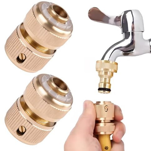 2PCS Brass Hose Fittings Hose Pipe, Metal Hose Connector,Quick Connect Hose Fittings, Outdoor Watering - Heavy Duty Quick Connectors and Tap Adaptors, for Garden, Lawn, Car Washing