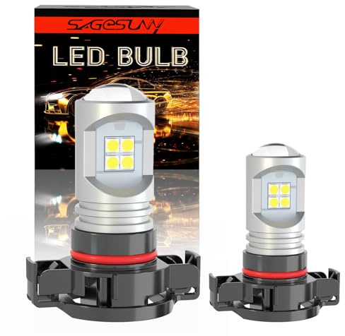 SageSunny PSX24W LED Lampadina per fendinebbia DC 10-30V 6000K Bianco Xeno Super Luminosa per Luci di Marcia Diurna DRL o Alogene (Confezione da 2)