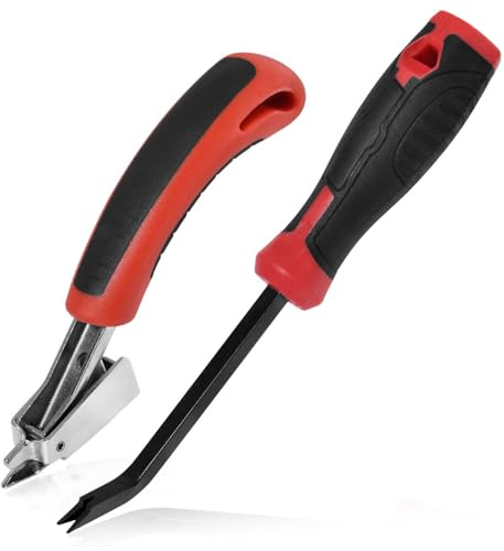 LEONTOOL 2 PCS Staple Remover Tools Heavy Duty Stapler Puller Lifter Tack Puller with Double Pronged Head, Upholstery Tools for Furniture, Floor, Wooden Case, Carton, Carpet, Construction