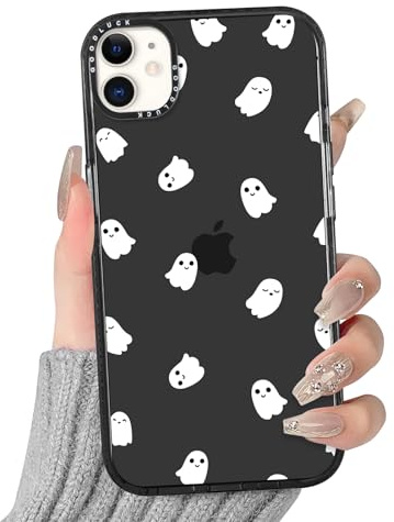 Saqmkil Transparent Hülle für iPhone 11, Aesthetic Halloween Muster Motiv Design Frauen Mädchen Dünne Horror Handyhülle, Weich Silikon Stoßfest Klar Case Schutzhülle für iPhone 11 6,1'',Schwarz