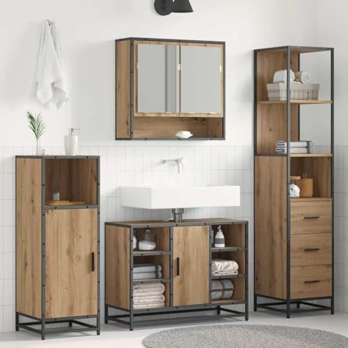 Qnhdfrt Industrial Tall Bathroom Cabinet with 3 Drawers & 3 Shelves, Oak | This 13.8 x 14.8 x 65.4 inch freestanding organizer fits narrow spaces in hallways, restrooms, and laundry rooms.