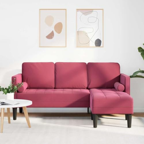 Massbinet Ecksofa L Form Sofa Sofa Set Weinrot 173 x 131 x 67 cm Samt