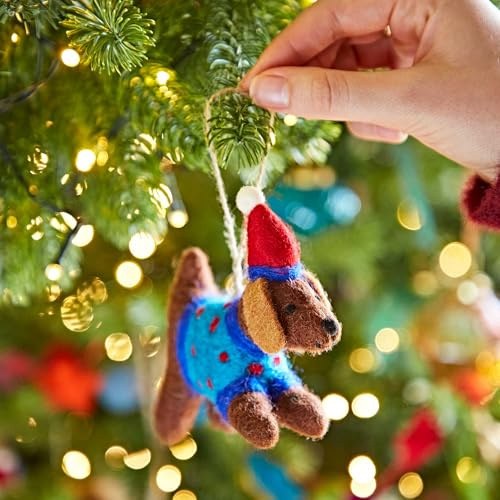 Filz Hund im Pullover Weihnachtsdekoration – Filz-Ornament – Woll-Weihnachtskugel – Filz-Handarbeit Xmas Decor – Klassischer Baumschmuck (blau)
