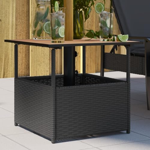 Frdhee Table basse de jardin avec trou pour parasol - Noir - 55 x 55 x 46,5 cm - En polyrotin - Pour balcon, terrasse, jardin