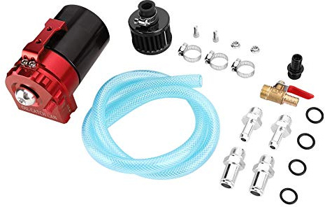 Decanter Vapori Olio, Oil Catch Can, 300ML, Alluminio - Recupero Motore, Filtro Aria Incluso, Universale per Auto (Rosso Nero)