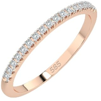 EDELIND Eternity Ring Rosegold 585 mit 17 Diamanten 0.14 ct - Damenring aus Echtgold, Größe 51 (Ø16.2 mm), Ewigkeitring als Geschenk für Frauen mit Schmuckbox