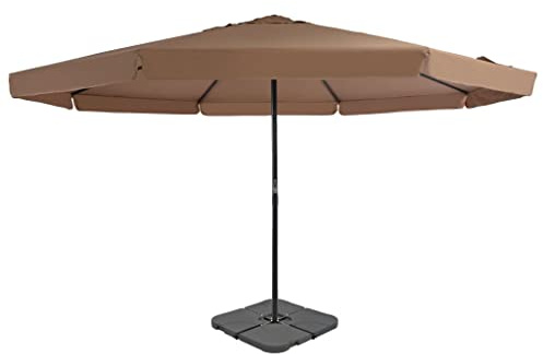 Ziaphsol Großer Sonnenschirm Taupe 5m Durchmesser mit Kurbel, UV-Schutz, Aluminiumrahmen, inklusive tragbarem Schirmständer für Terrasse, Garten, Balkon