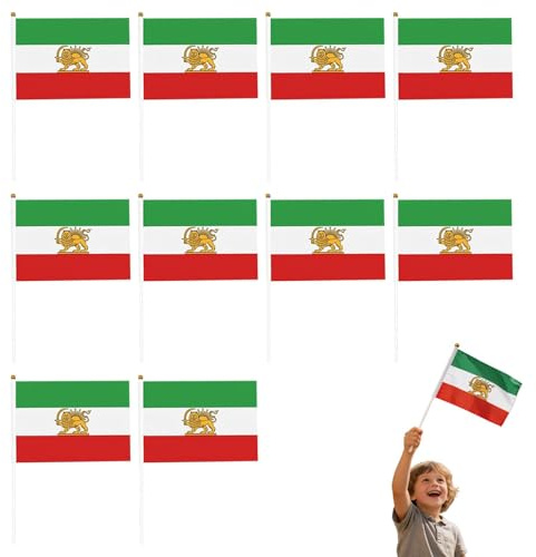 Iran Flagge Mit LöWe Und Sonne,5.5x8.2inch Iranische Royal Löwe Fahne Ehemalige Persiens Flagges Des Iran Im Pahlavi-Stil mit Messingösen für Innen Car Decoration (10PCS)