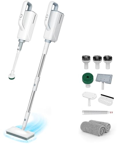 3-in-1 Steam Mop & Handheld Steam Cleaner for Hard Floors and Carpets, Lightweight Chemical-Free Floor Steamer with 370ml Water Tank, Fast Heat-Up, 2 Washable Pads, 5m Power Cord – White