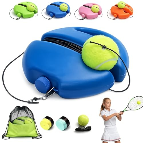 2026 New Tennis Ball Training Baseboard - Solo Tennis Trainer Rebound Ball with Anti-Tangle String & Weighted Anti-Slide Base, Portable Practice Equipment for Adults, Beginners (Blue,1Set + 1Ball)