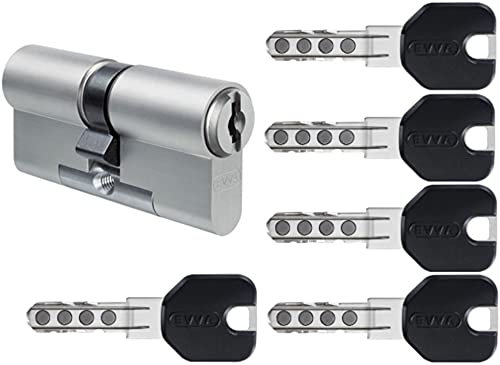 EVVA MCS Doppelzylinder mit 5 Design-Schlüssel schwarz, Länge (a/b) 51/51mm (c=102mm), einzigartige Magnet-Technologie, Not-u. Gefahrenfunktion BSZ, Modularbauweise SYMO, Aufbohr-, und Ziehschutz KZS
