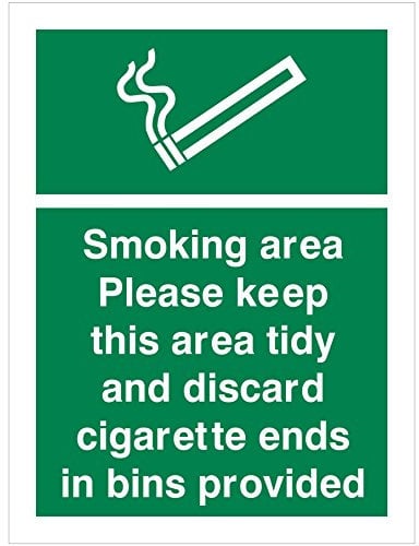 Smoking Area Please Keep This Area Tidy And Discard Cigarette Ends In Bins Provided Sign 150mm x 200mm - Rigid Plastic