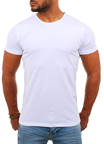 Young & Rich Herren Uni Basic T-Shirt mit Rundhals Ausschnitt einfarbig Stretch körperbetonte Dehnbare Passform 1701