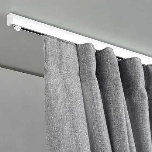 Binario per Tende Arricciate - Installazione a Soffitto e Parete - Movimento tenda manuale (NO corda) - Alluminio dim. 17x26 mm. - Completo per l’installazione (BIANCO 200 CM)