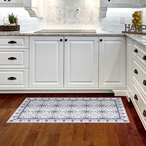 STORESDECO Alfombra de Vinilo PVC Acolchadas, Alfombras de Habitación Pasillo Salón Baño Alfombra Cocina Antideslizante y Lavable Gris-Morado 40 x 80 cm