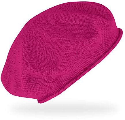 fiebig Feinstrickbaske mit Rollrand | Barett in OneSize aus Baumwolle | Leichte Wollbaske in vielen Farben (One Size, Pink)