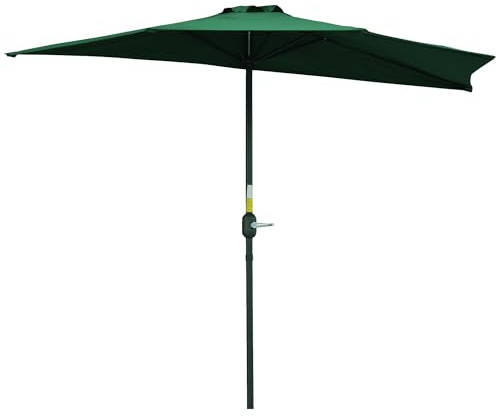 Outsunny 3(m) Half Parasol with Crank Handle for Balcony Garden Green