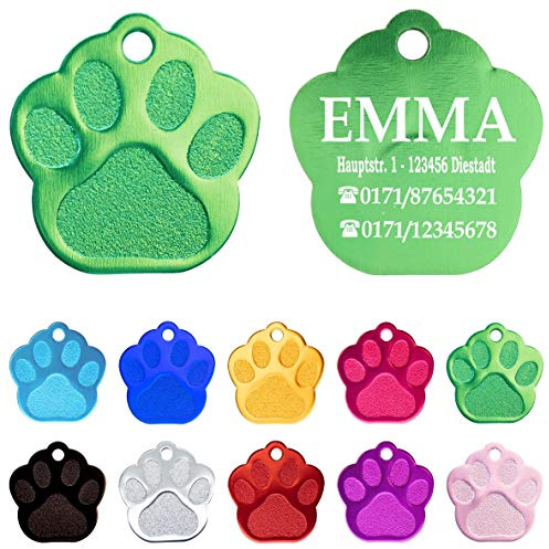 Ibera gifts - Hundemarke mit Gravur und personalisierte Hundemarke in Pfotenform für kleine bis mittelgroße Hunde und Katzen (Grün)