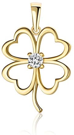 PRINS JEWELS Kleeblatt Glücksbringer Anhänger 14 Karat 585 Gelbgold Mit Zirkonia