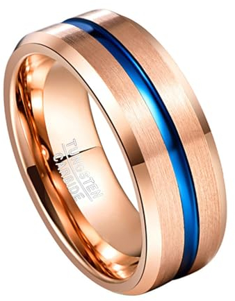 Corato Anello da sposa in carburo di tungsteno, 8 mm, con scanalatura in oro rosa, finitura spazzolata, misura 49-72, Carburo di tungsteno