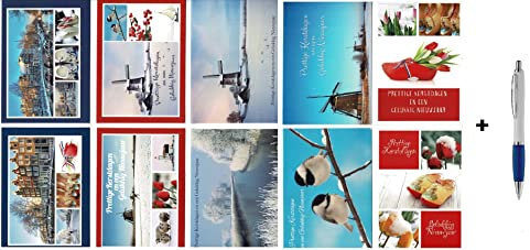 100 Luxus Weihnachts- und Neujahrskarten mit Pen - 9,5x14cm - 10 x 10 Doppelkarten Weihnachtskarten mit Umschlägen - Serie Hollands