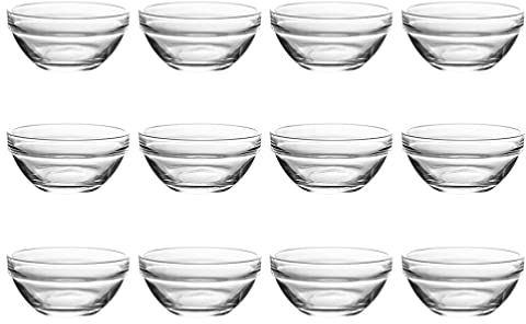 DOITOOL 12Pcs Clear Glass Pudding Bowls Stacked Glass Bowls Heat Resistant Food Bowls for Home