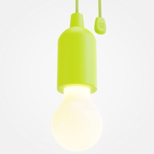 greate Lámpara LED a pilas verde - Pull Light 1W incl. pilas - luz inalámbrica blanco cálido - Lampop LED Bombilla Portátil Lámpara del Cordón - luz para camping