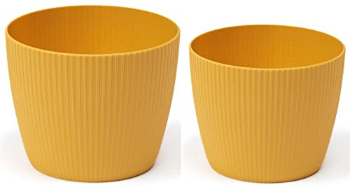 Prosperplast Lot de 2 pots de fleurs ronds et décoratifs Jaune