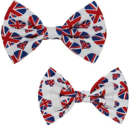 dod.i_boutique New Dogs Bow Tie Bowtie Footbal Flag EnglandJubilee Union Jack King Coronation Cotton Elastic Band attach/slide on COLLAR ACCESSORY Handmade UK (Medium)
