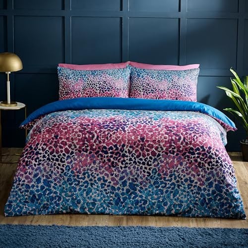 Catherine Lansfield Satin Animal Print Double Duvet Cover Set with Pillowcases Teal