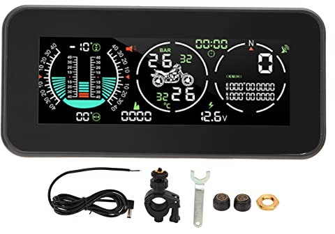 Tbest Tyre Pressure Monitor System，Tire Pressure Monitor Gradient Meter GPS HUD Display with 2 External TPMS Sensors for Motorcycle